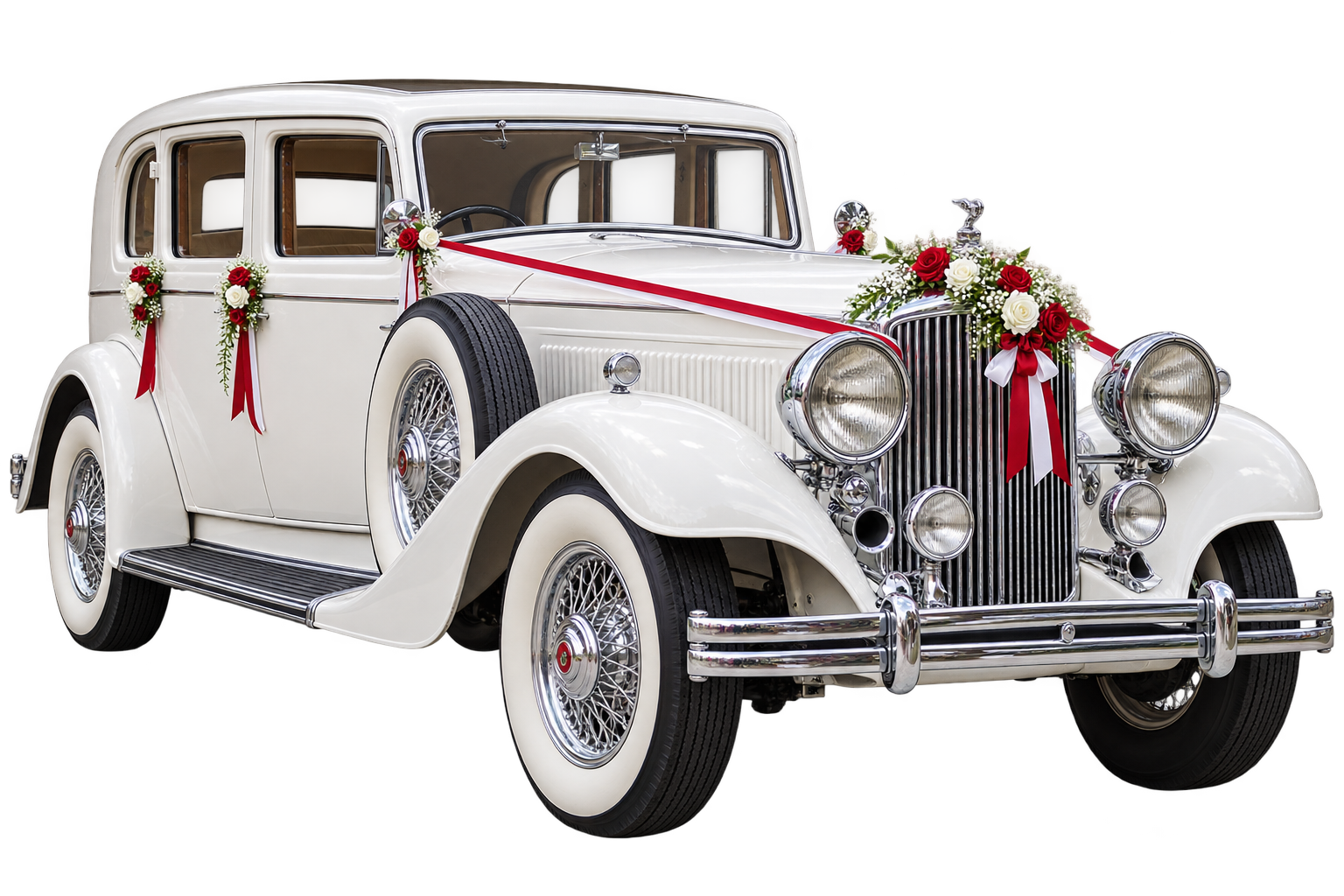 Vintage wedding car with driver